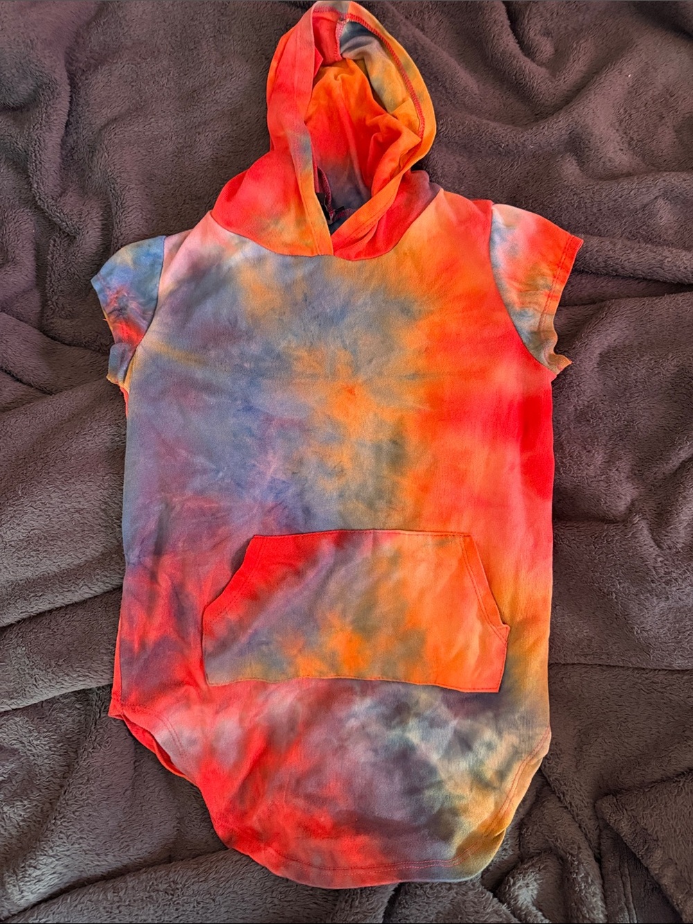 Tie-Dye Hooded Kids One-Piece Romper in Orange & Blue